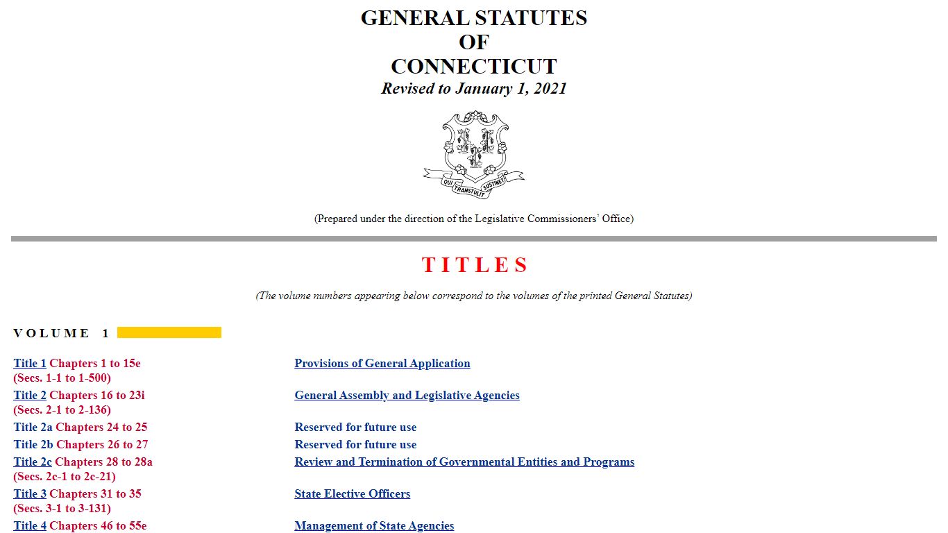 General Statutes of Connecticut - Titles - Connecticut General Assembly