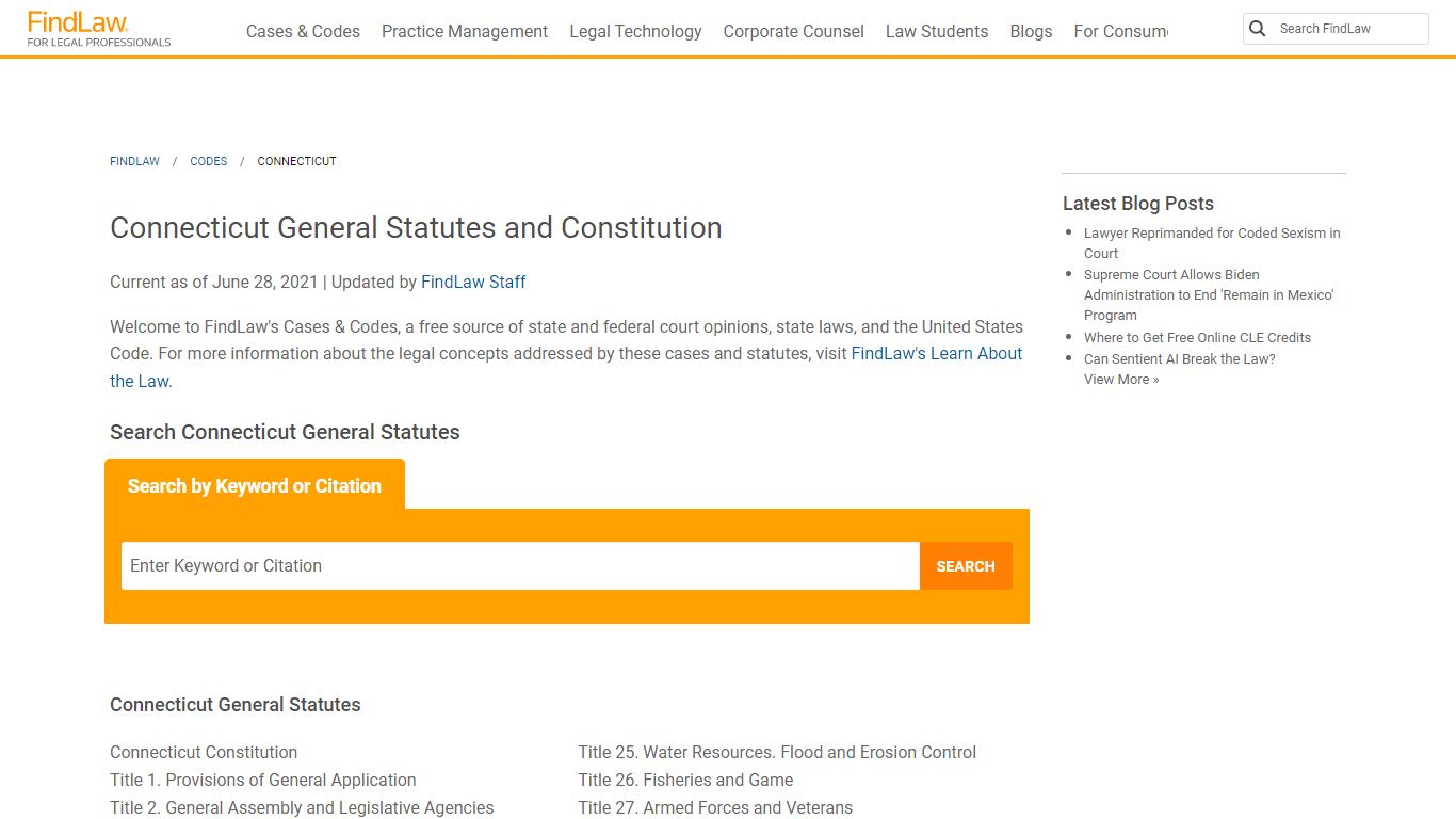 Connecticut General Statutes | FindLaw