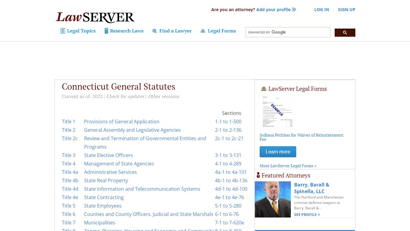 Connecticut General Statutes » LawServer