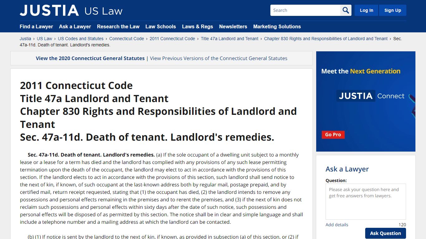 2011 Connecticut Code :: Title 47a Landlord and Tenant :: Chapter 830 ...